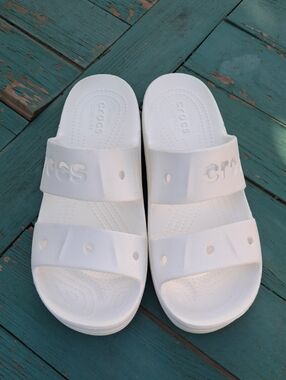 Crocs Baya Platform Sandals White Two Strap Slide Women’s